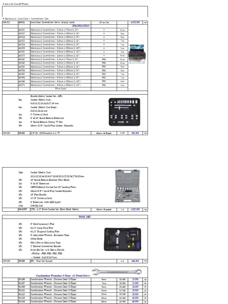 Comprehensive Tool Set Specifications | PDF | Tools