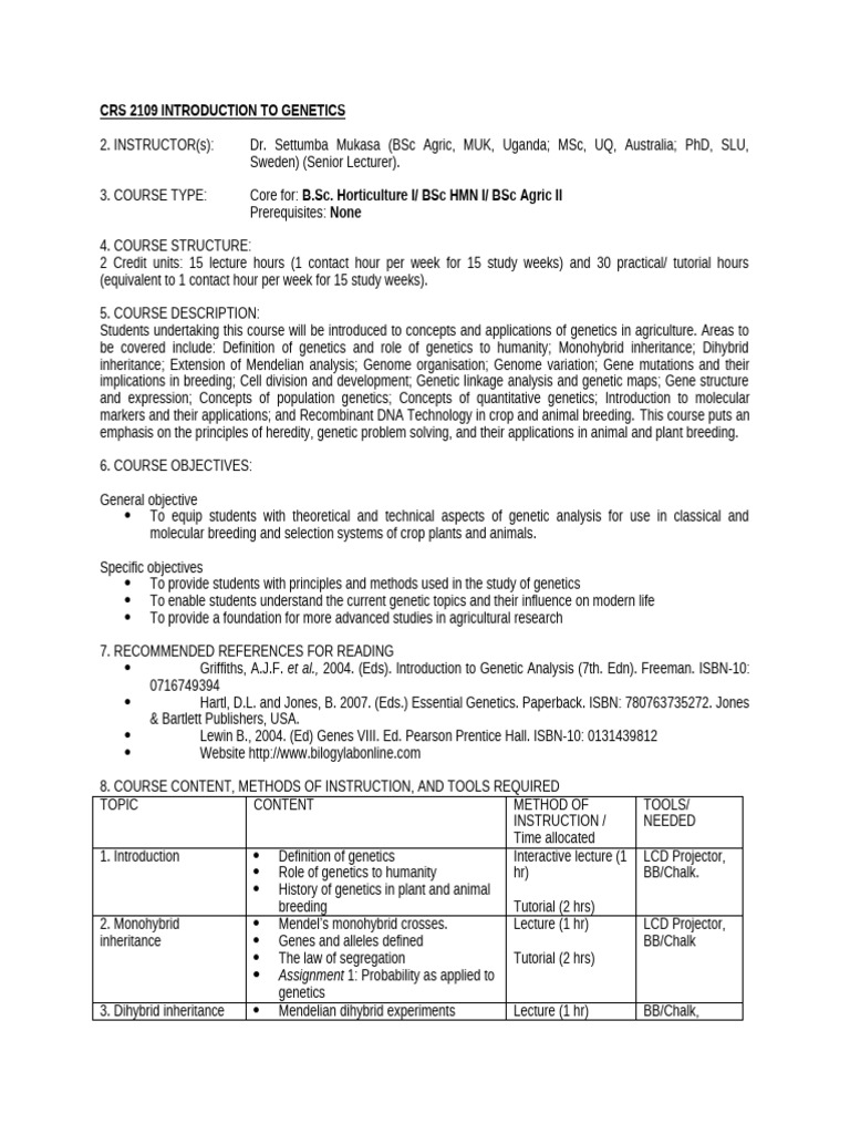Introduction to Genetics Course Overview | PDF | Genetics | Genetic Linkage