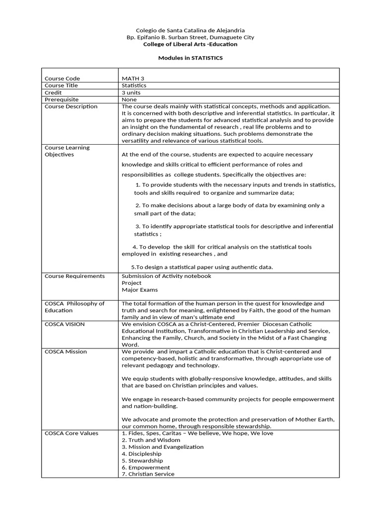 Statistics Course Overview and Objectives | PDF | Level Of Measurement ...