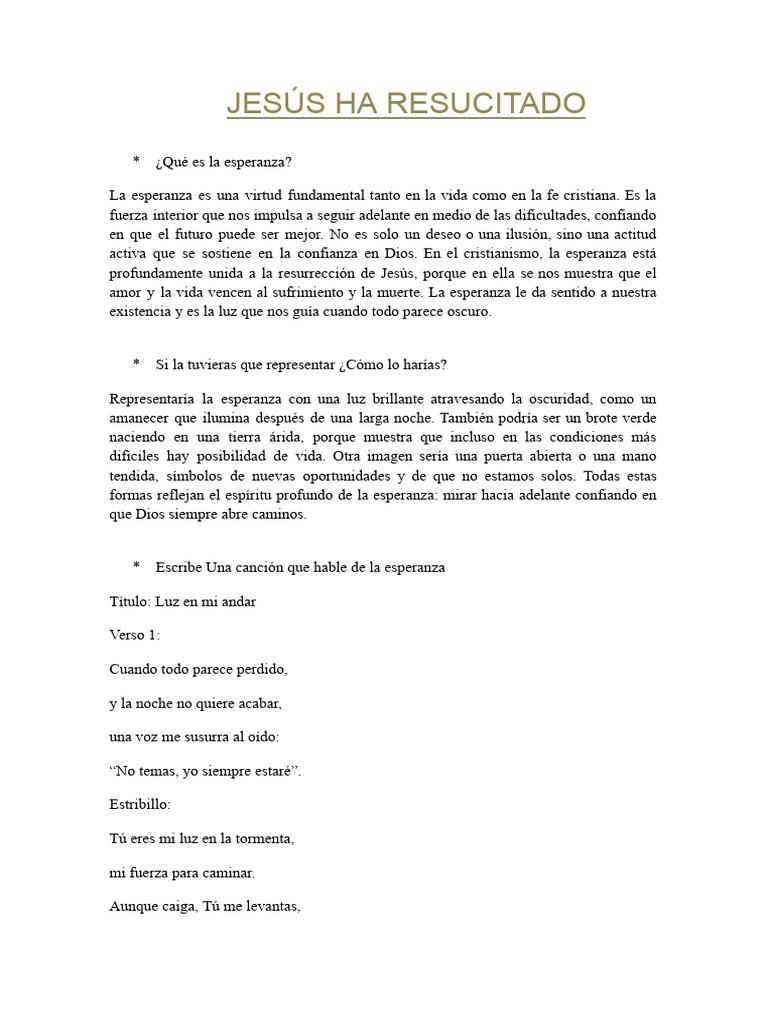 Esperanza y Resurrección en Cristo | PDF | La resurrección de Jesús ...