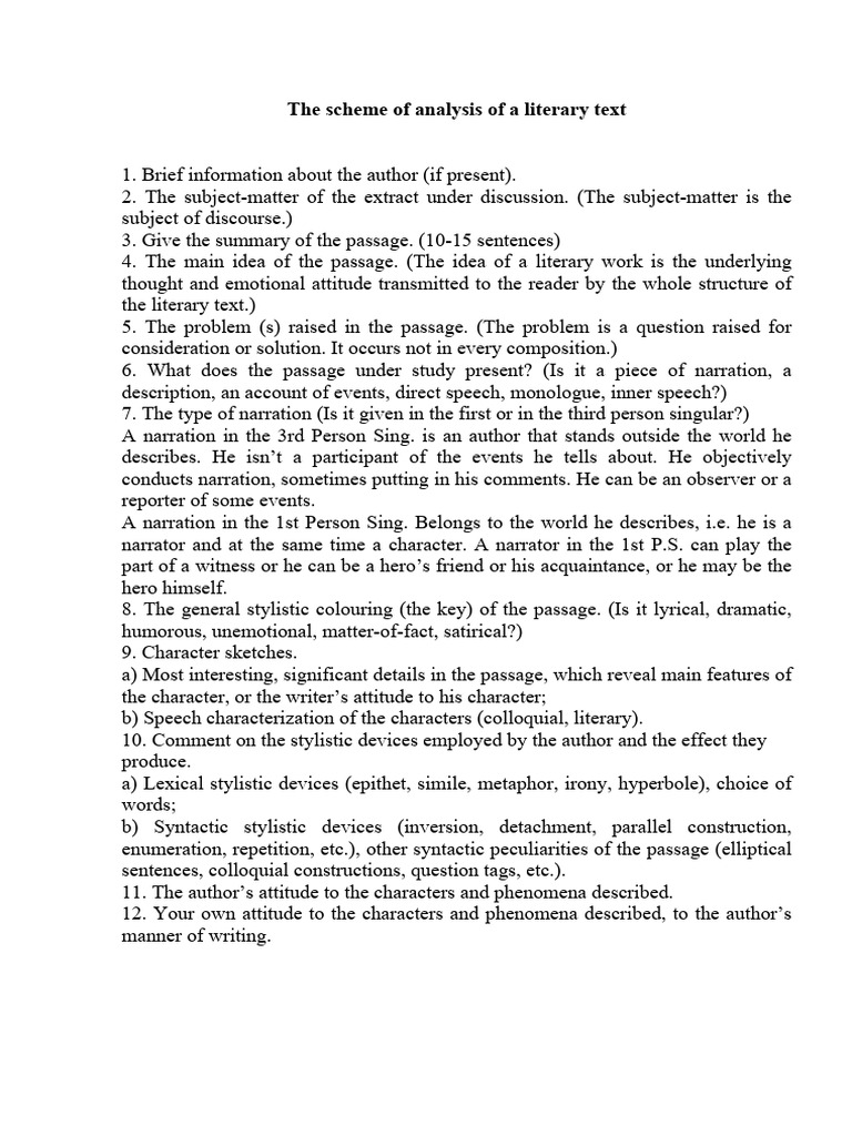 The Scheme of Analysis of A Literary Text | PDF
