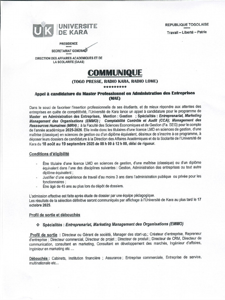 Candidature MPAE FaSEG UK | PDF
