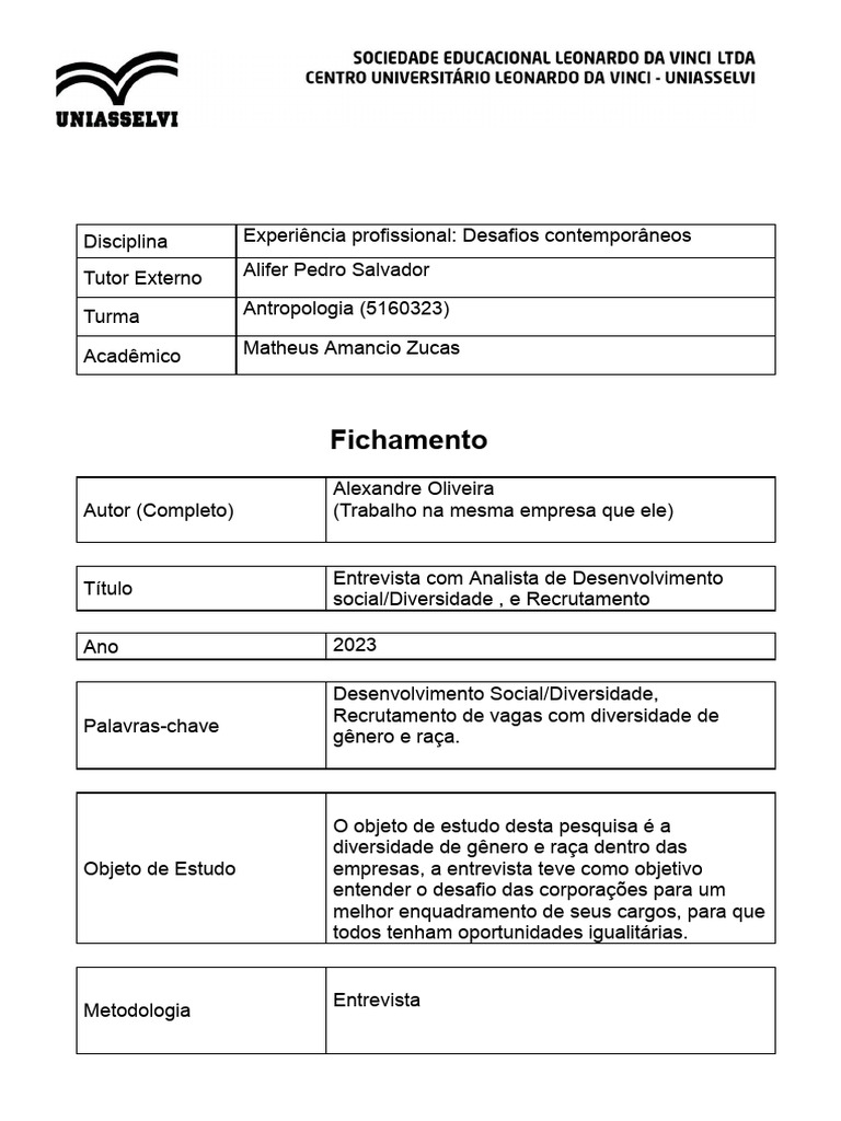 Experiência Profissional - Desafios Contemporâneos - Fichamento ...