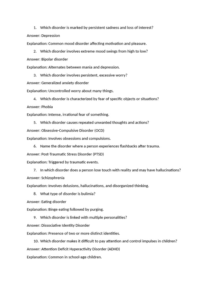 Questions-Personality and Abnormal | PDF | Mental Disorder | Obsessive ...