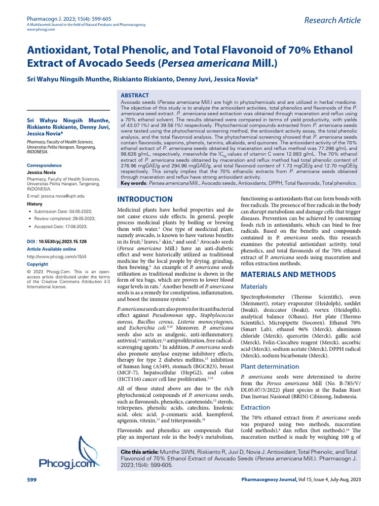 Avocado Seed Extract: Antioxidant Study | PDF | Polyphenol | Radical ...