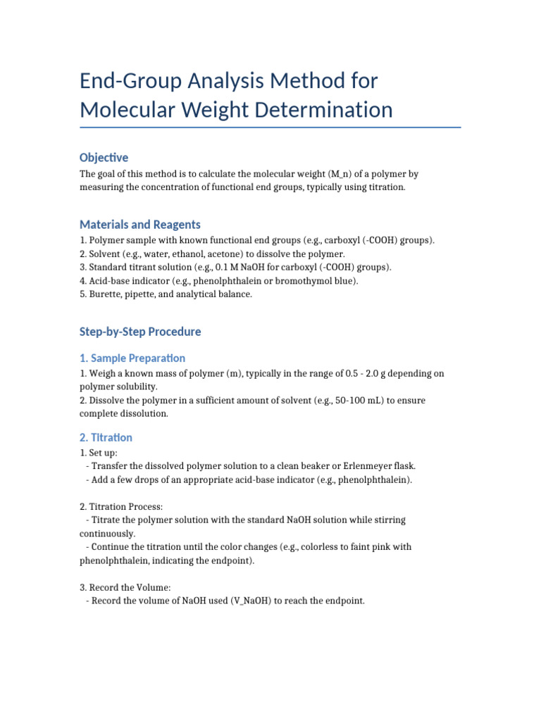 End-Group Analysis for Polymer Weight | PDF | Titration | Chemistry
