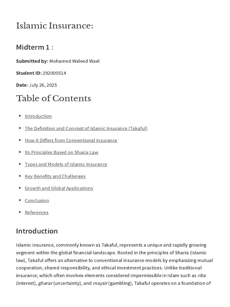 Islamic Insurance Project | PDF | Islamic Banking And Finance | Insurance