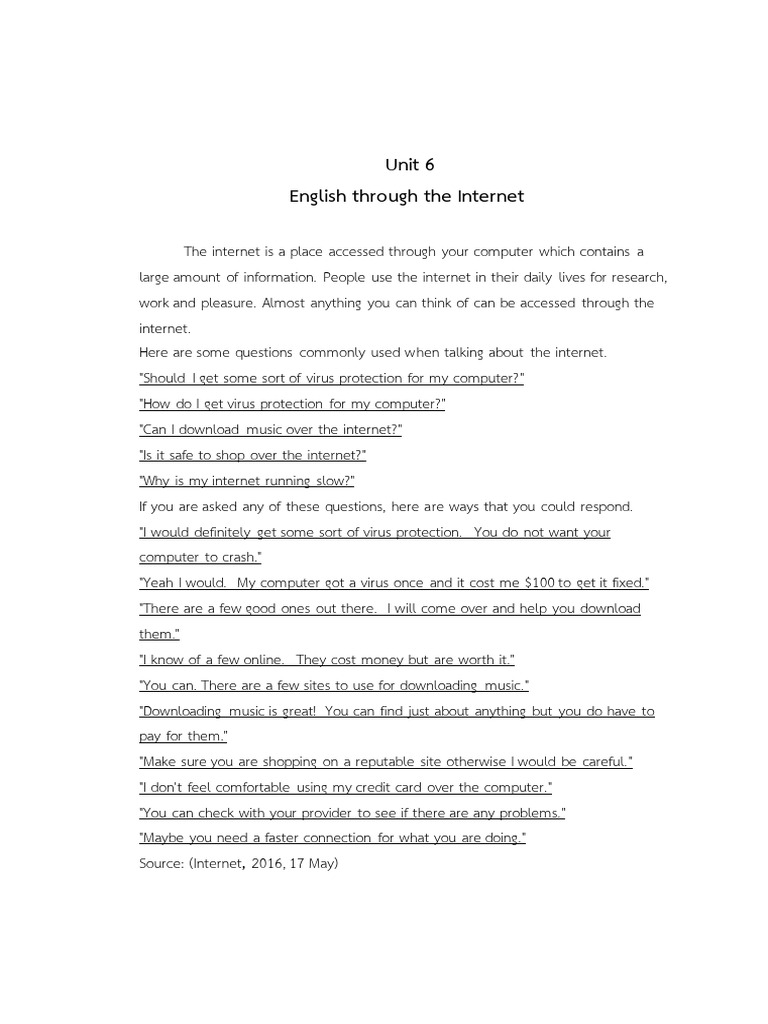 Learning English via the Internet | PDF | World Wide Web | Internet & Web
