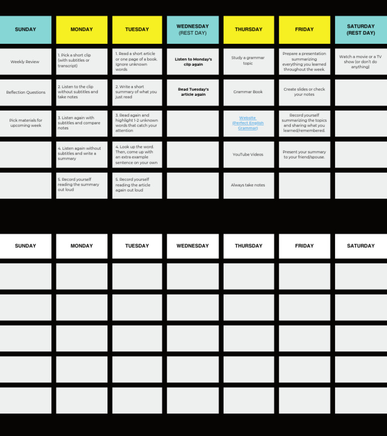 Weekly English Learning Schedule | PDF