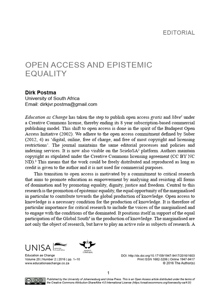 OPEN ACCESS AND EPISTEMIC EquALITy | PDF | Open Access | Knowledge