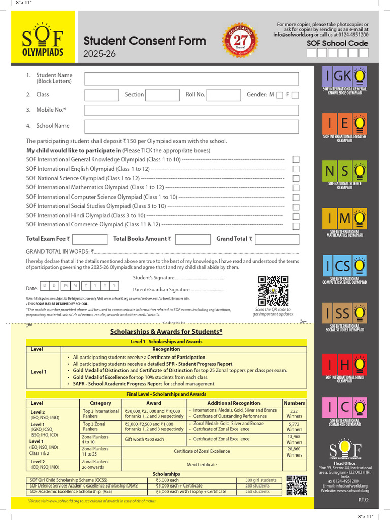 SOF Olympiad 2025-26 Registration Form | PDF