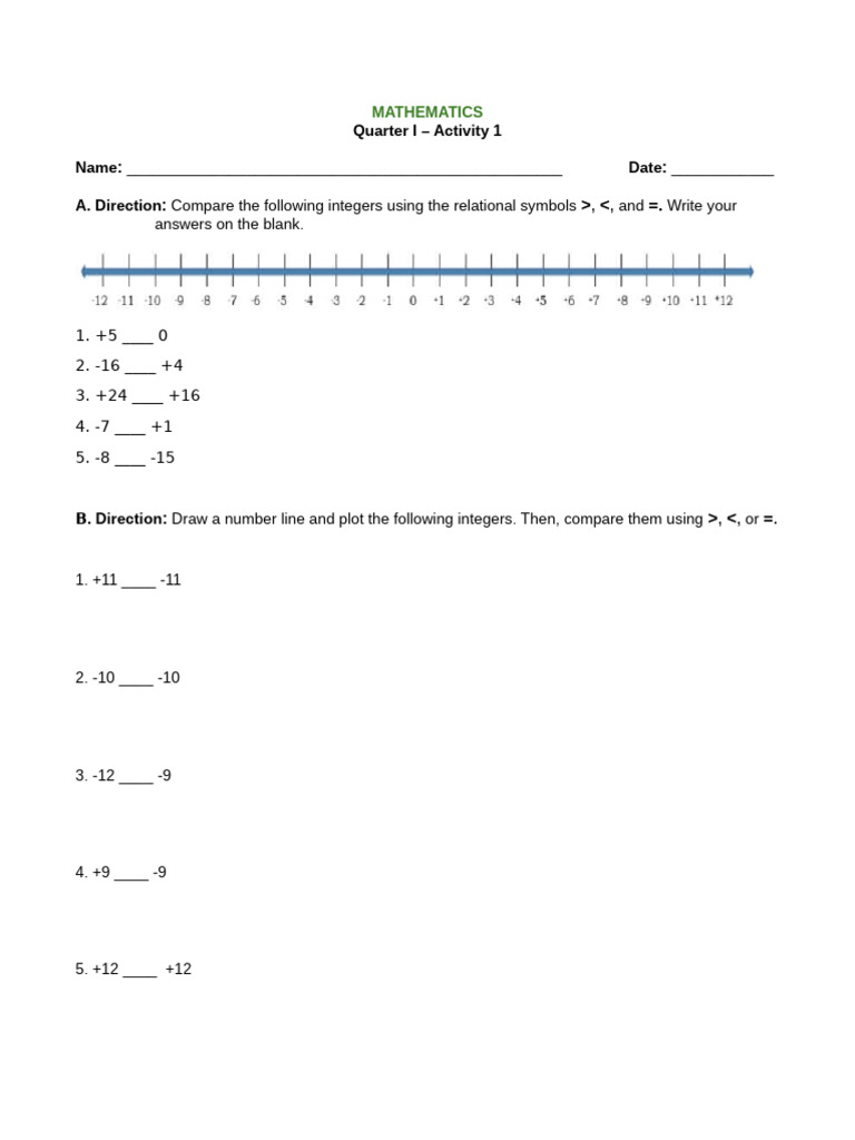MATHEMATICS - Quarter 1 Worksheets | PDF