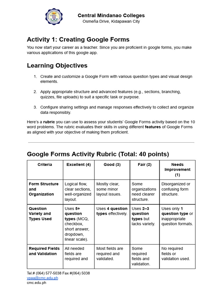Activity 1 Creating Google Forms | PDF