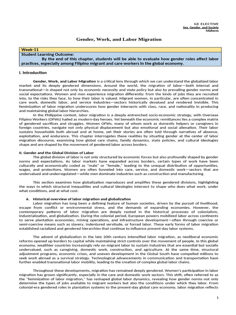 Gendered Dynamics of Labor Migration | PDF | Migrant Worker | Human ...