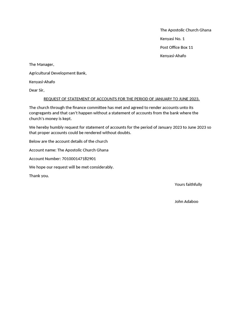 Request for Bank Statement 2023 | PDF