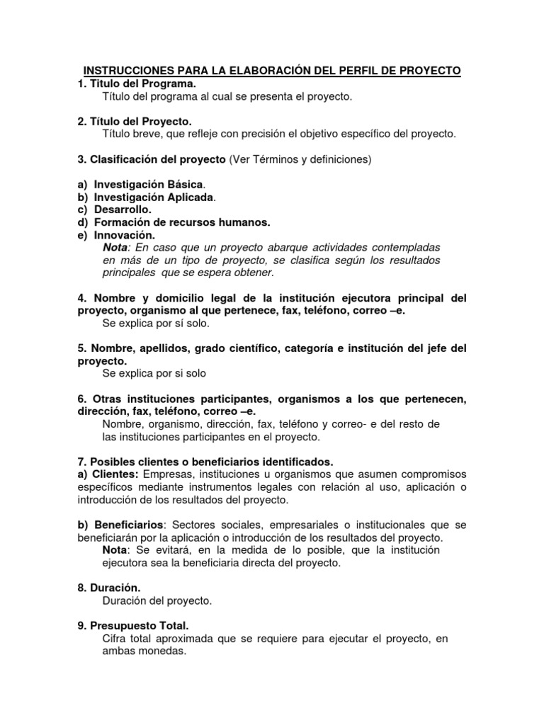 Guía para Elaborar un Perfil de Proyecto | PDF