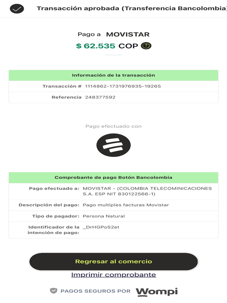 Pago de factura Movistar COP 62.535 | PDF