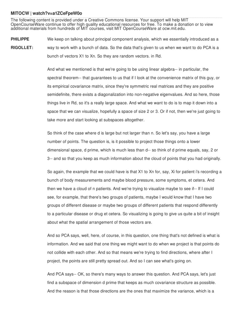 Mitocw - Watch?V A1Zcefpew0O: Philippe Rigollet | PDF | Eigenvalues And ...