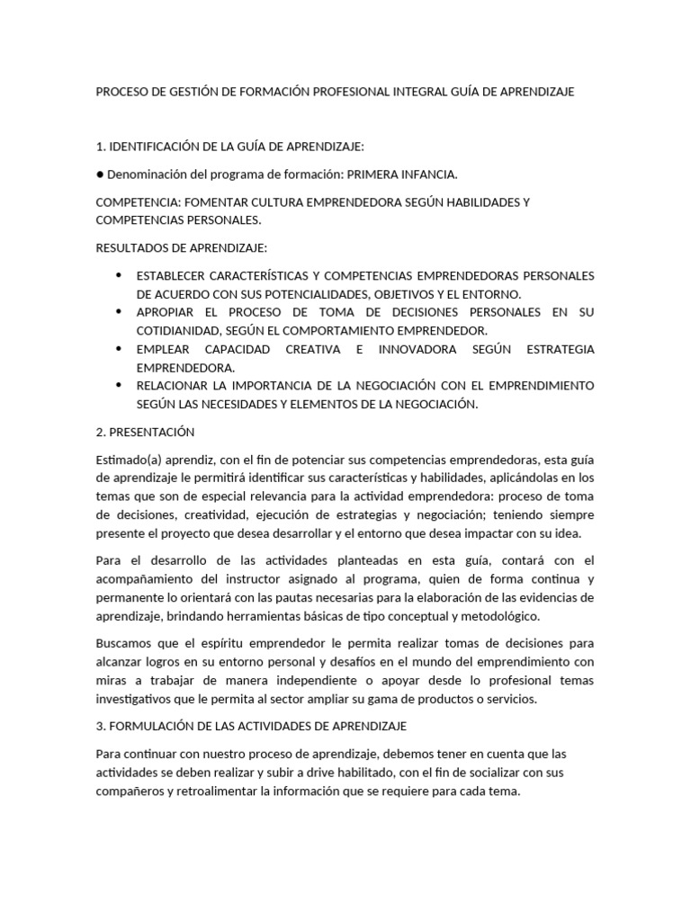 Guia de Aprendizaje Primera Infancia | PDF | Iniciativa empresarial ...