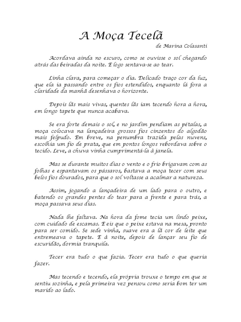A Moça Tecelã: Conto de Marina Colasanti | PDF | Tempo | Natureza
