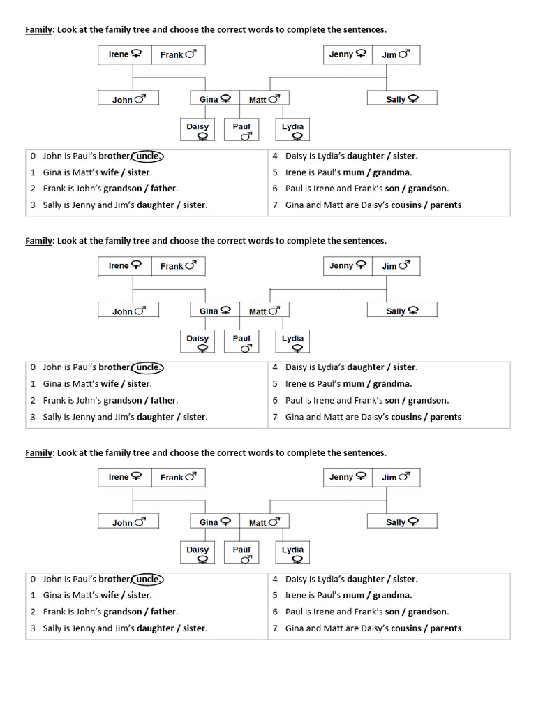 Family Tree Relationship Exercises | PDF