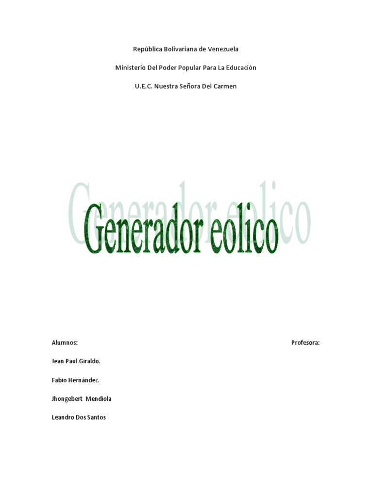 Generador Eólico Proyecto | PDF | Energía eólica | Turbina eólica