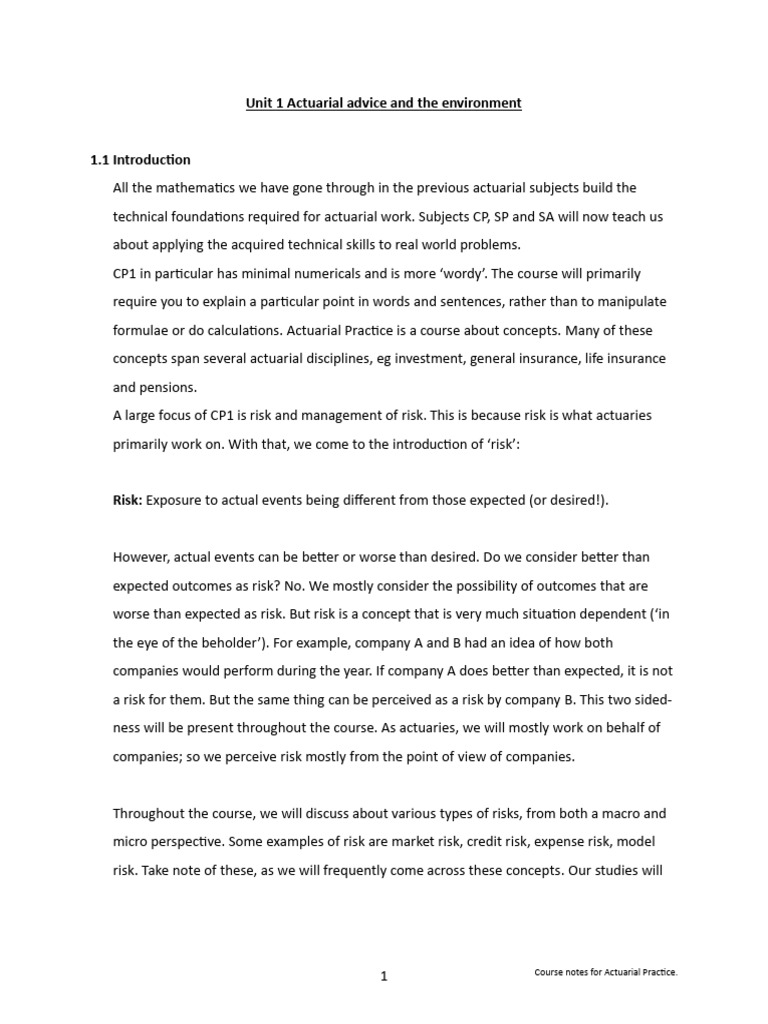 Actuarial Practice Course Notes | PDF | Insurance | Actuarial Science