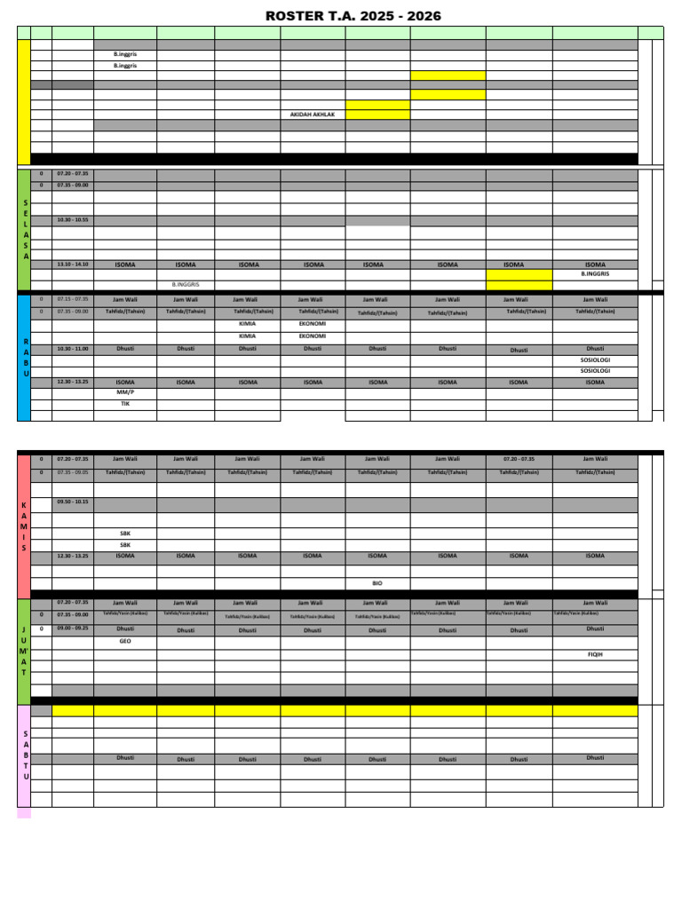 Roster Kegiatan Sekolah 2025 | PDF