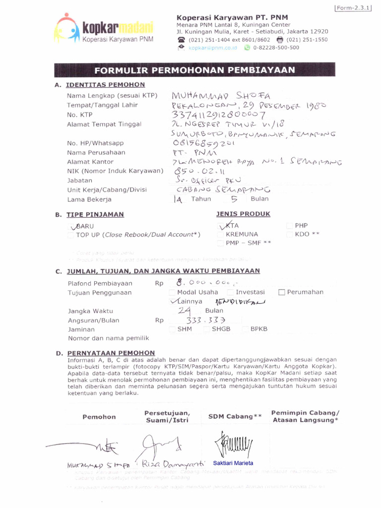 Form Pemby Kopkar MSF | PDF