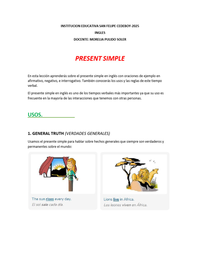 Lección sobre el Presente Simple en Inglés | PDF | Verbo | Sintaxis
