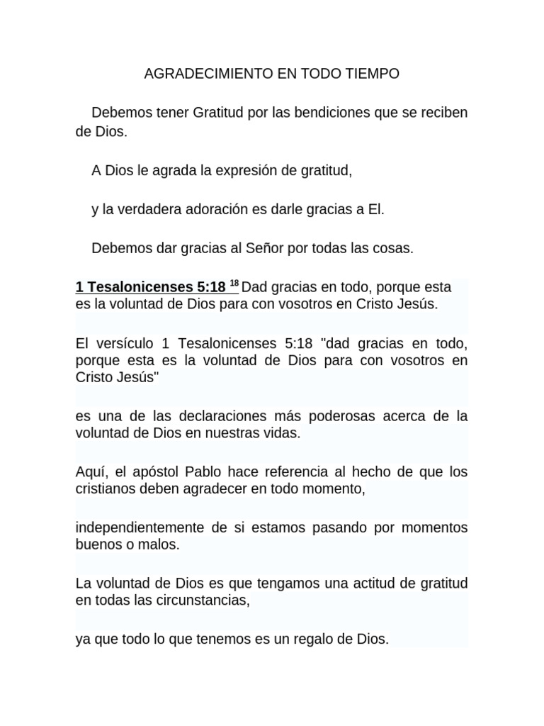 Acción de Gracias Cada Dia A Nuestro Dios | PDF | Gratitud | Primera ...