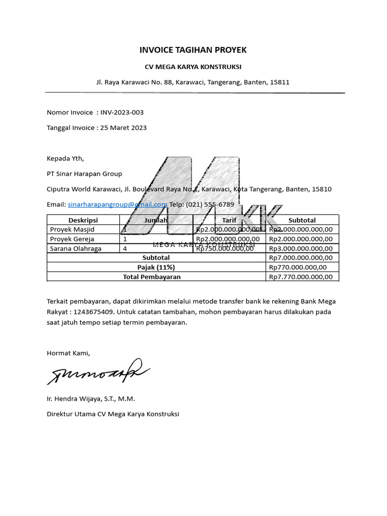 Invoice Tagihan Proyek Konstruksi | PDF