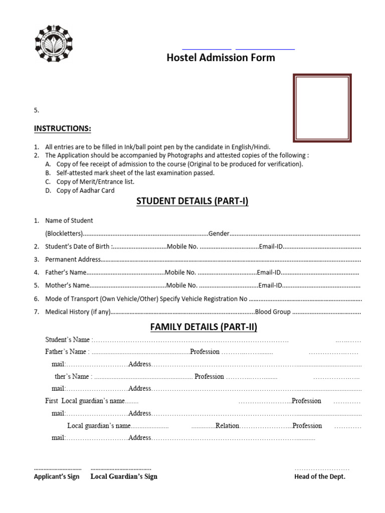 MCU Bhopal Hostel Admission Form | PDF