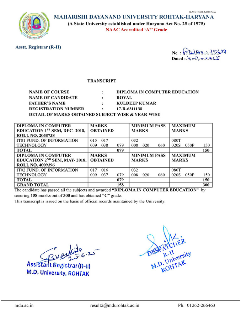 Diploma Transcript | PDF