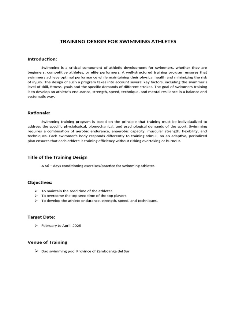 Swimming Training Program Overview | PDF | Swimming | Physical Fitness