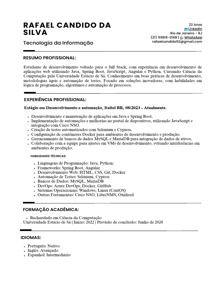 Estudante Full Stack em Desenvolvimento Web | PDF