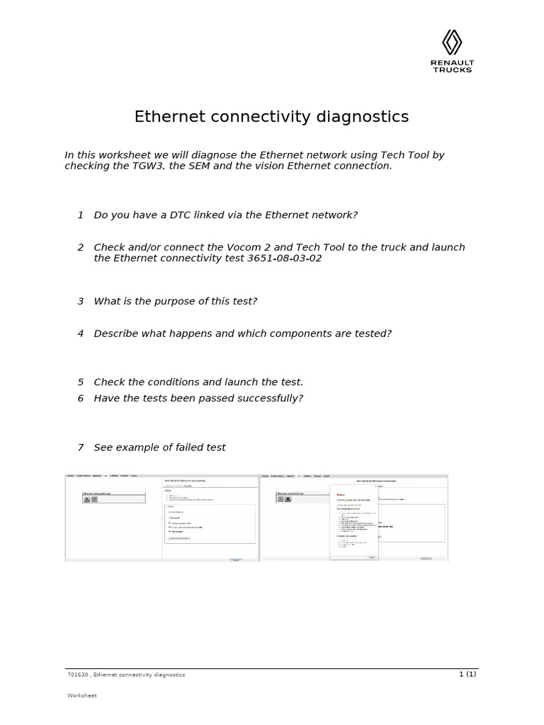 Ethernet Connectivity Diagnostics Worksheet Student RT en | PDF