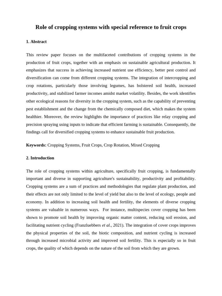 Impact of Cropping Systems on Fruit Production | PDF | Agriculture ...