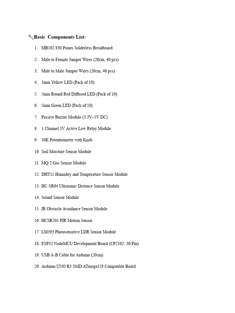 Essential Arduino Project Components List | PDF | Arduino | Light ...