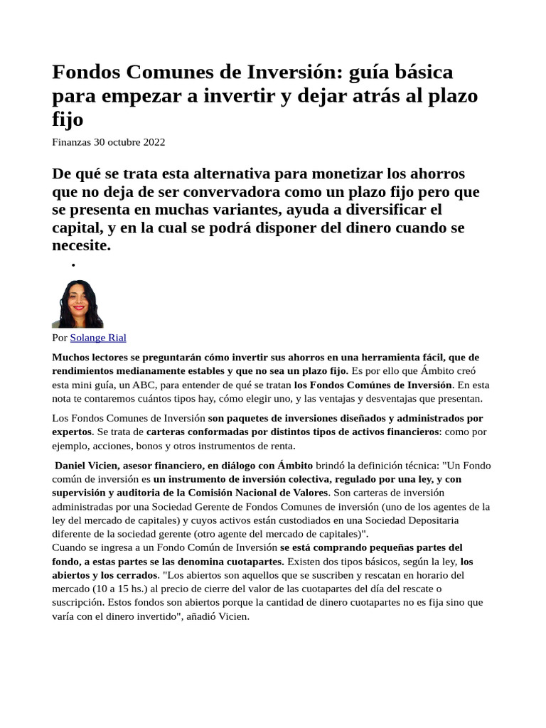 Guía de Fondos Comunes de Inversión | PDF | Fondo de inversión ...