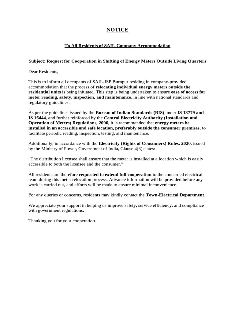 NOTICE - Outside Meter 1 | PDF