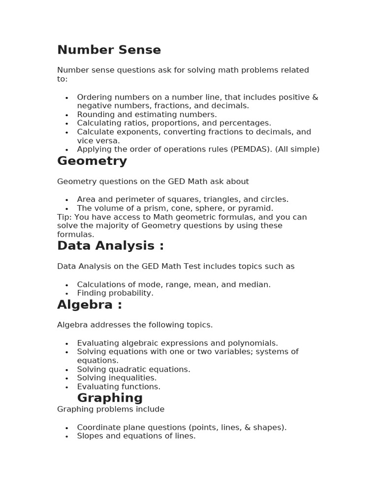 GED Maths Chapters | PDF