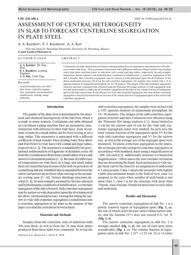 Assessment of Central Heterogeneity in Slab Centerline Segregation ...