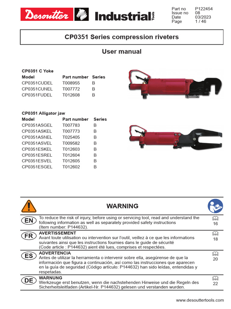 CP0351 Compression Riveter Manual | PDF | Piston | Valve