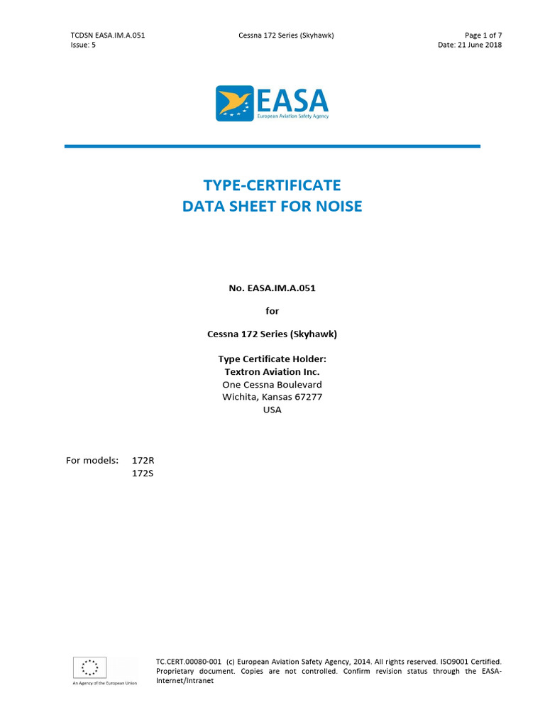 EASA Type Certificate Data Sheet: Cessna 172 | PDF | Aviation | Aircraft