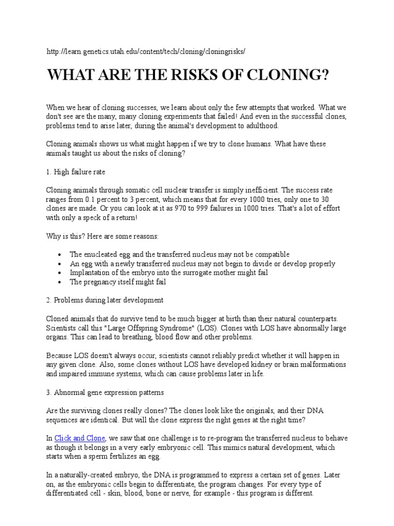 Cloning Risks: High Failure Rates & Issues | PDF | Cloning | Telomere