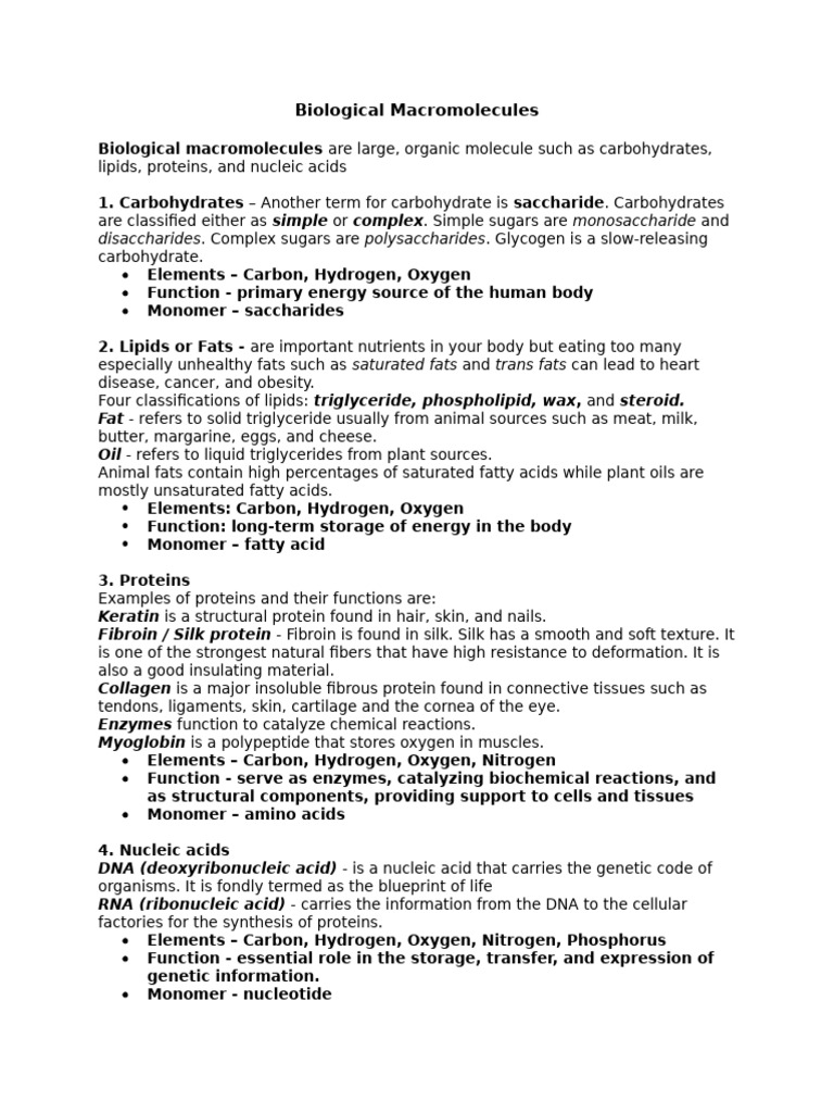 Macromolecules Overview and Functions | PDF | Carbohydrates | Biomolecules