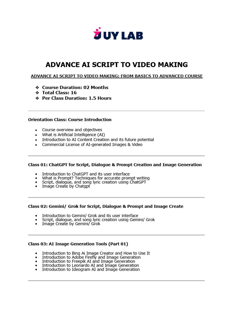 16 Class - Online Advance Ai Script To Video Making Course | PDF ...