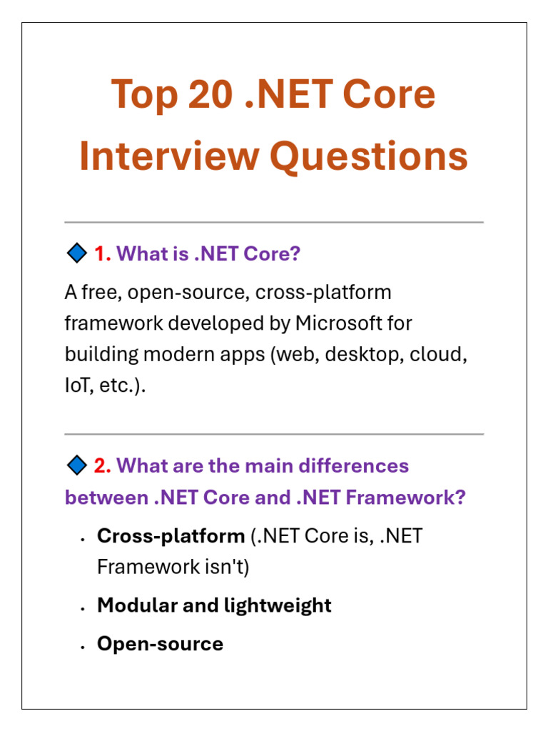 Top 20 .NET Core Interview Questions | PDF | Cross Platform Software ...