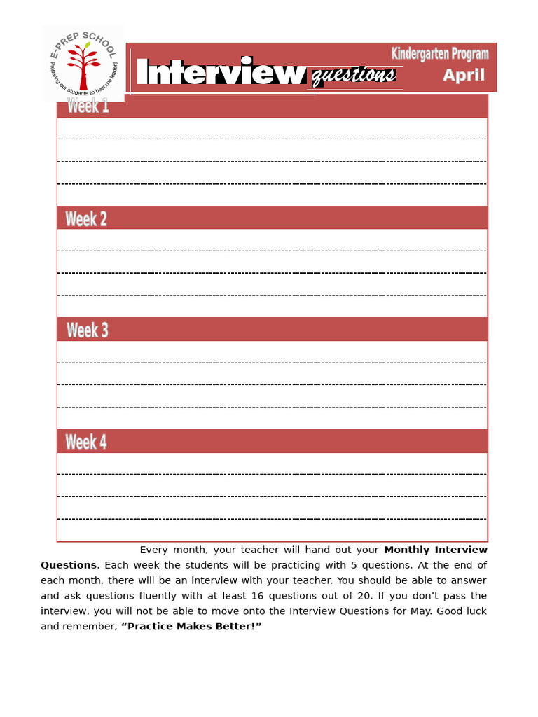Interview Question Form kindergarten | PDF